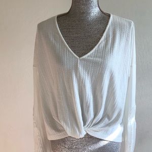 Blue Rain White Long Sleeve V-Neck Blouse